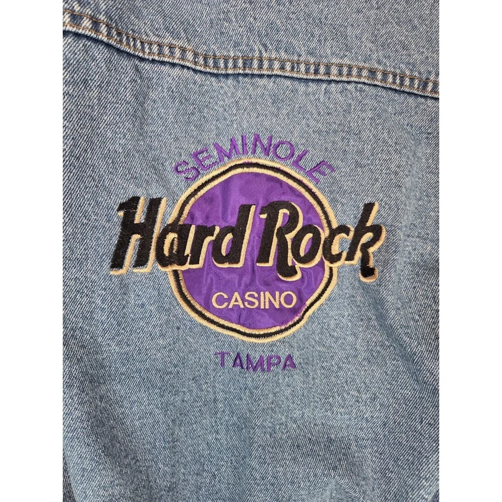 Vintage Hard Rock Casino Truckers Jacket Mens 2XL Stonewash Denim Seminole Tampa